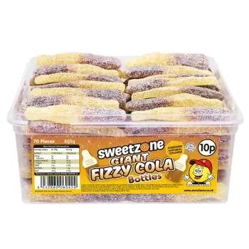 Sweetzone Giant Fizzy Cola bottles in a bulk plastic tub