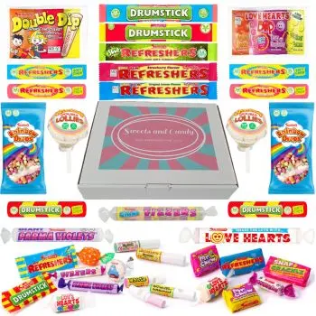 Our Sweets and Candy hamper box filled with the best retro sweets made by Swizzels!