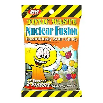 Toxic Waste Nuclear Fusion hazardously sour candy in a handy peg bag!