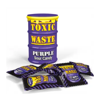 Toxic waste super sour candy sweets including grape, blackcurrant, blackberry, blueberry, and black cherry