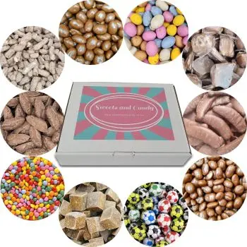 A variety of traditional chocolate sweets in our Sweets and Candy hamper box!