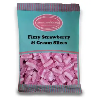 Vegan Fizzy Strawberry and Cream Slices - 1Kg Bulk bag of vegan strawberry and cream flavour fizzy sweets