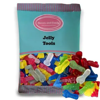 Vegan Jelly Tools - Assorted vegan fruit flavour jelly sweets in the shape of tools