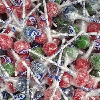 Assorted colours of tongue painter lollies, all with a cherry flavour