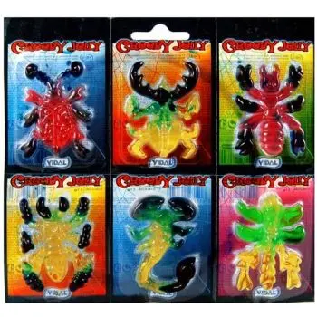 A pack of 6 creepy spooky jelly animals in the shapes of spiders, scorpions and creepy crawlies