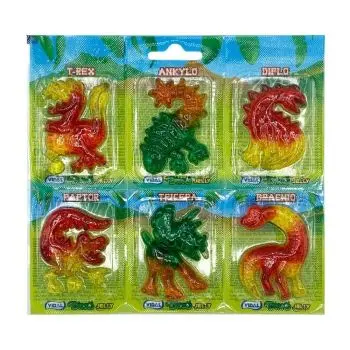 A pack of 6 jelly dinosaur sweets