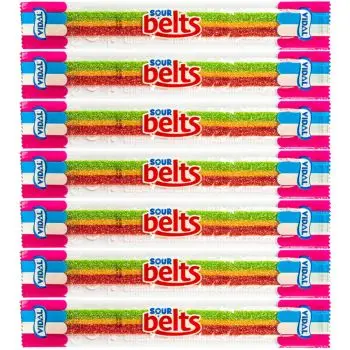 A pack of 10 individually wrapped watermelon flavour fizzy belts
