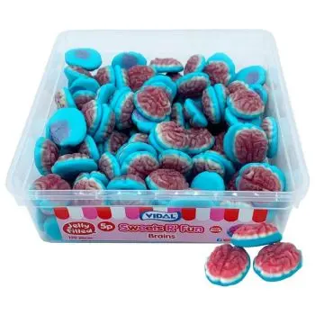 A bulk tub of jelly sweets shaped like brains with a gooey jelly centre