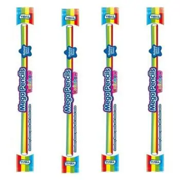 Mega Rainbow pencils - A pack of  4 fruit flavour mega pencils with a fondant centre
