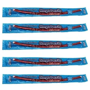 Mega strawberry pencils - A pack of 5 fruit flavour mega pencils with a fondant centre