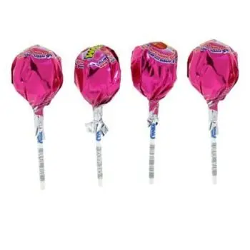 Strawberry flavour mega lollipops with a chewy bubblegum centre