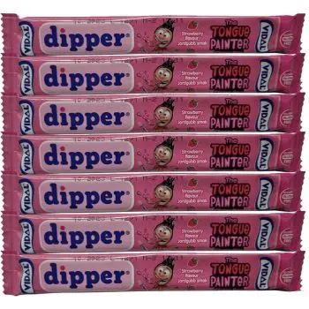 Vidal strawberry chew bars which paint your mouth pink!