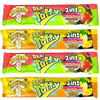 American Sweets - A pack of 4 super sour chewy taffy bars in tropical flavours by Warheads!