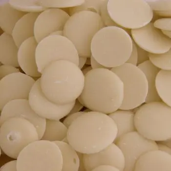 White chocolate flavour buttons in a bulk 3kg box