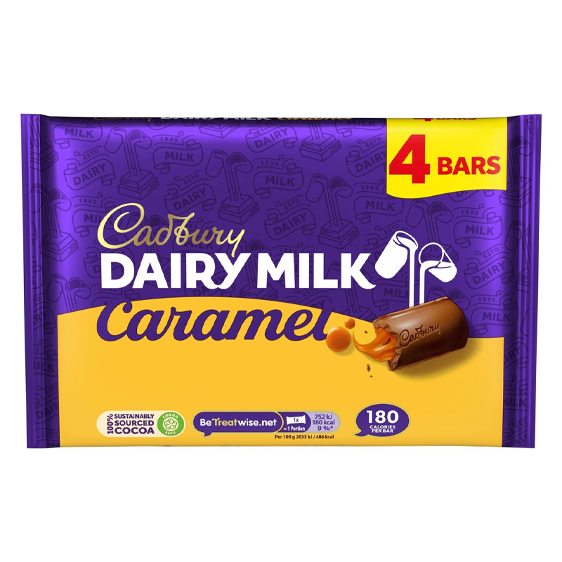 Cadbury Dairy Milk Caramel 4 Pack Chocolate Bars Multipack Chocolate and Sweets Retro Sweets