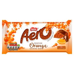 A share size milk chocolate bar with a orange melting bubble centre