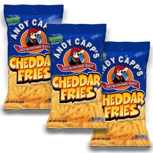 American Sweets - A pack of 3 cheddar flavour andy capps fries, American crisps.