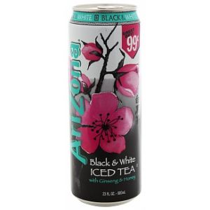 A large can of Arizona black and white iced tea drink