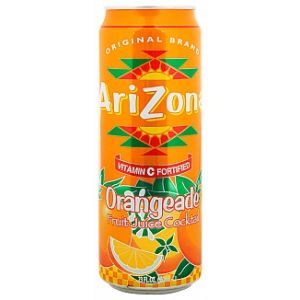 A large can of Arizona Orangeade, fruit juice American drink.