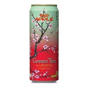 A large can of Arizona Red Apple Green tea with Ginseng and apple juice