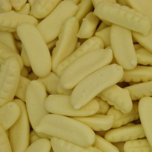 Banana flavour candy foam sweets in the shape of mini bananas