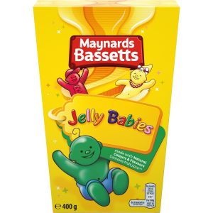 A large 400g box of traditional jelly baby sweets made by Maynards Bassetts