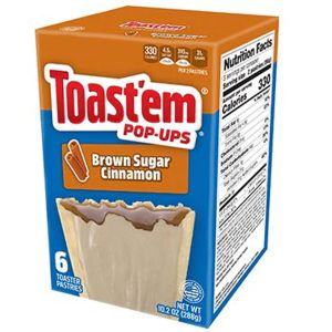 A box of Brown Sugar Cinnamon flavoured Pop Tarts, American sweets imported to the UK