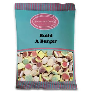 A bulk 1kg bag of build a burger jelly and foam sweets