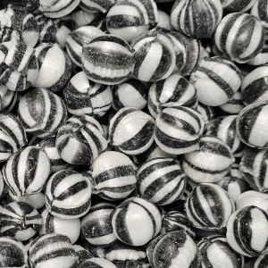 Pick and Mix Sweets - Bulls Eyes, peppermint flavour boiled sweets with black and white stripes.