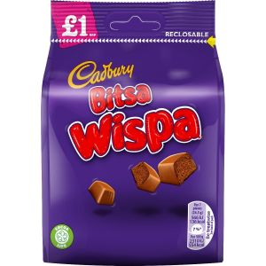 A share size bag of Cadbury Wispa bites, milk chocolate sweets