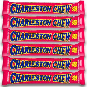 American Sweets - A pack of 6 Charleston Chew Strawberry American candy bars, made from strawberry flavour nougat with a chocolatey coating