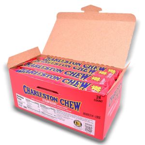 American Sweets - A full case of Strawberry Charleston Chew American candy bars made from strawberry nougat covered in a chocolatey coating.