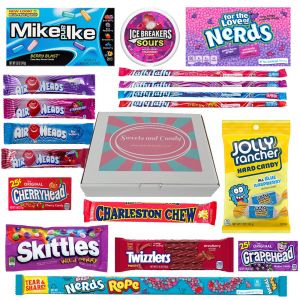 American Candy Hamper Box filled with cherry and berry flavour American sweets