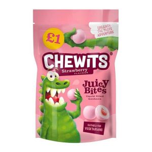 A 145g bag of chewits strawberry bon bon with a juicy liquid centre