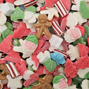 Christmas Sweets - An assortment of fruit flavour gummy sweets in Christmas shapes