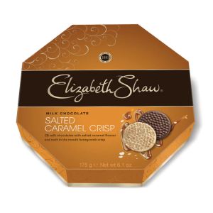 Christmas Sweets - A 162g box of Elizabeth Shaw Milk Chocolate Salted Caramel Crisp boxed chocolates.