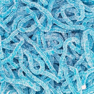 Fizzy blue raspberry flavour laces, a sour sweets favourite!