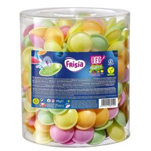 A bulk tub of 300 flying saucers, edible paper UFO's filled with sherbet