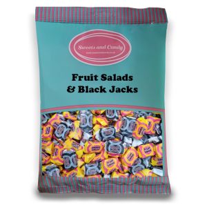 Fruit Salad and Black Jack Chews - 1Kg Bulk bag of retro pineapple and raspberry and liquorice and aniseed flavour chewy sweets