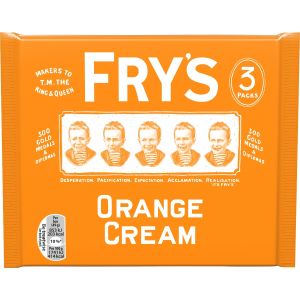 A pack of 3 frys dark chocolate bars with an orange fondant centre