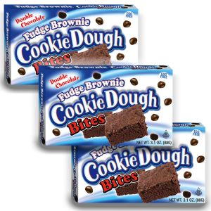 American Sweets - a pack of 3 fudge brownie flavour American candy cookie dough bites in a theatre box.