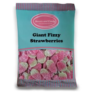 Giant Fizzy Strawberries - 1Kg Bulk bag of vegan fruit flavour gummy sweets shaped like giant strawberries with a fizzy sugar coating.