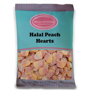 Halal Pick and Mix Sweets - 1kg Bulk bag of Halal Peach Hearts, peach flavour jelly sweets with a sugar coating