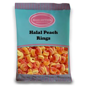 Halal Pick and Mix Sweets - 1kg Bulk bag of Halal Peach Rings, peach flavour jelly sweets with a sugar coating