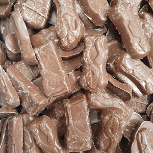 Milk chocolate flavour candy pieces shaped like tools