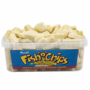 Pick and Mix Sweets - A full tub of fish and chips shaped white chocolate flavour sweets