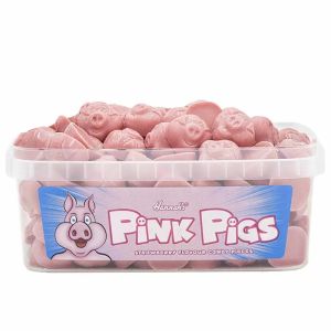 Pick and Mix Sweets - strawberry flavour chocolate pigs in a plastic tub