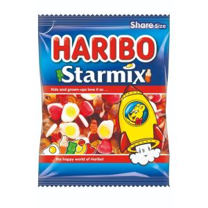 A bag of Haribo starmix sweets containing fruit and cola flavour sweets
