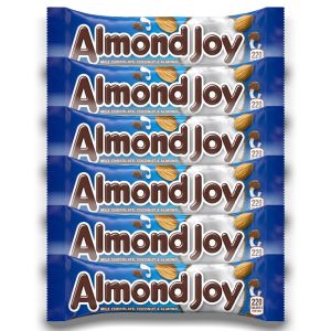 American Sweets - A pack of 6 Hersheys Almond Joy American candy bars consisting of whole almonds and sweetened, shredded coconut covered in milk chocolate