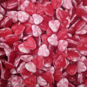 Retro Sweets - Pink and white jelly sweets in the shape of love hearts